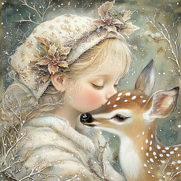 Winter Deer and Girl Sign, DCO-102316, Sign For Wreath, 10x10in Metal Sign